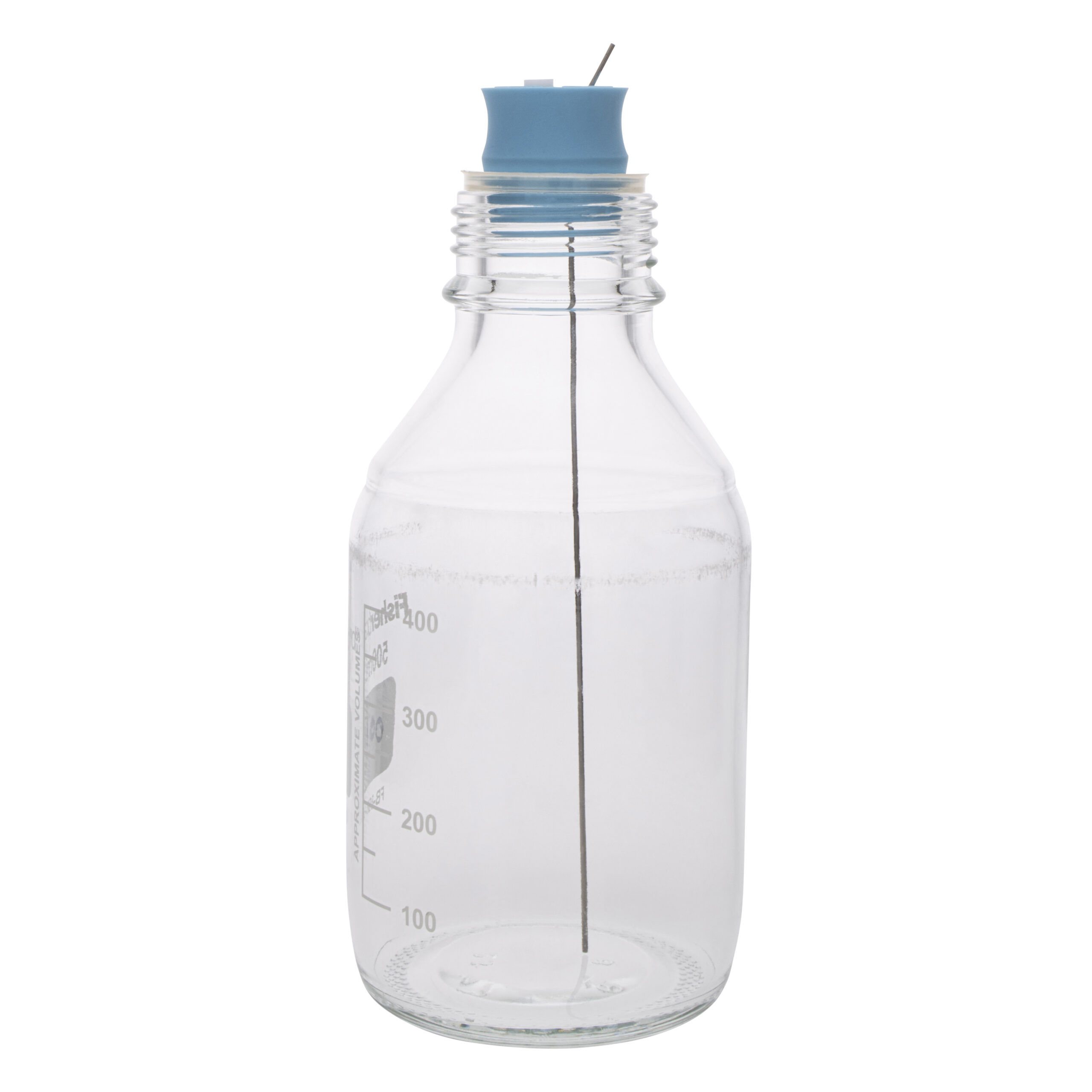 OGI3 media/waste stopper in upright 500 mL bottle.