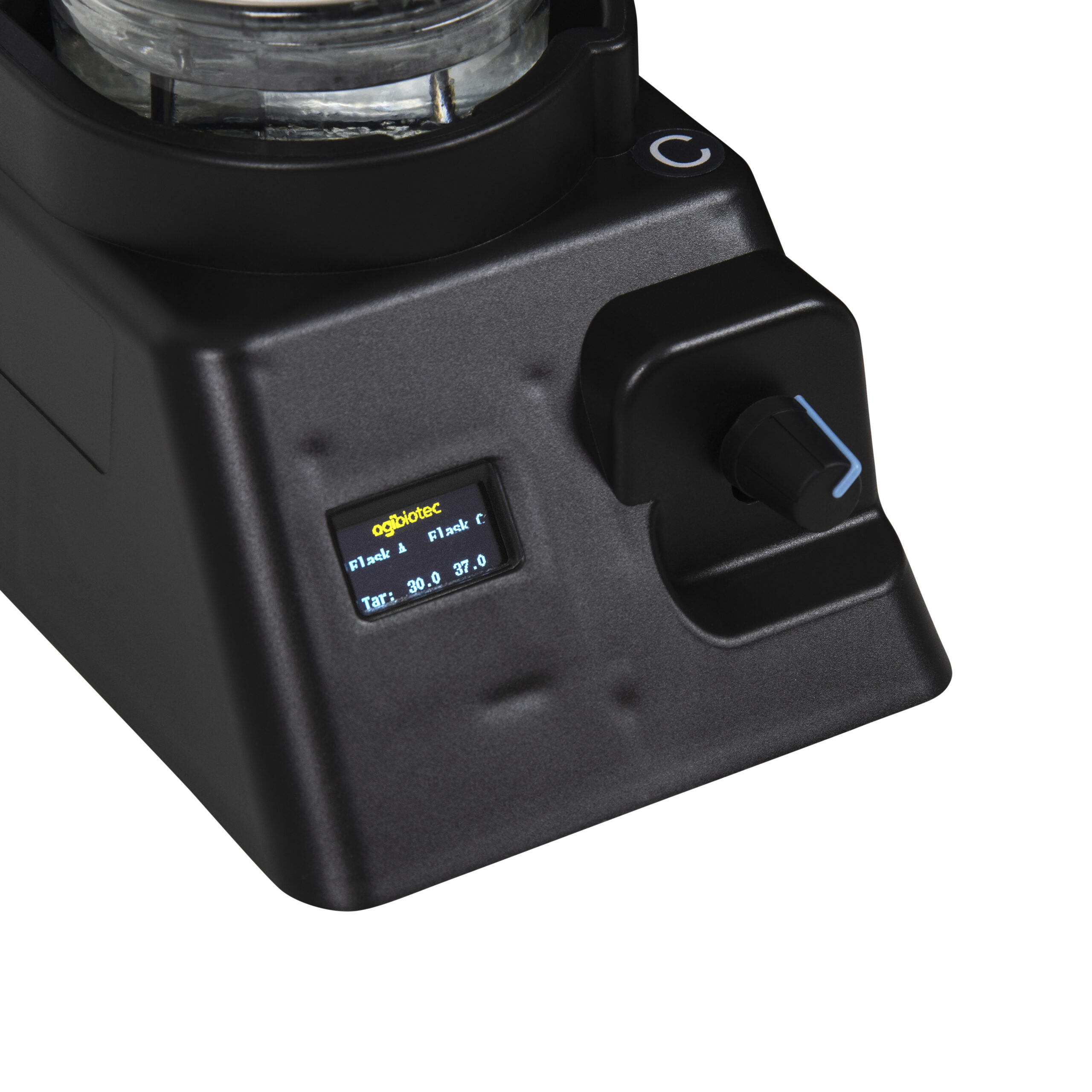 Close-up of sparging pre-humidifier unit's screen and control knob.