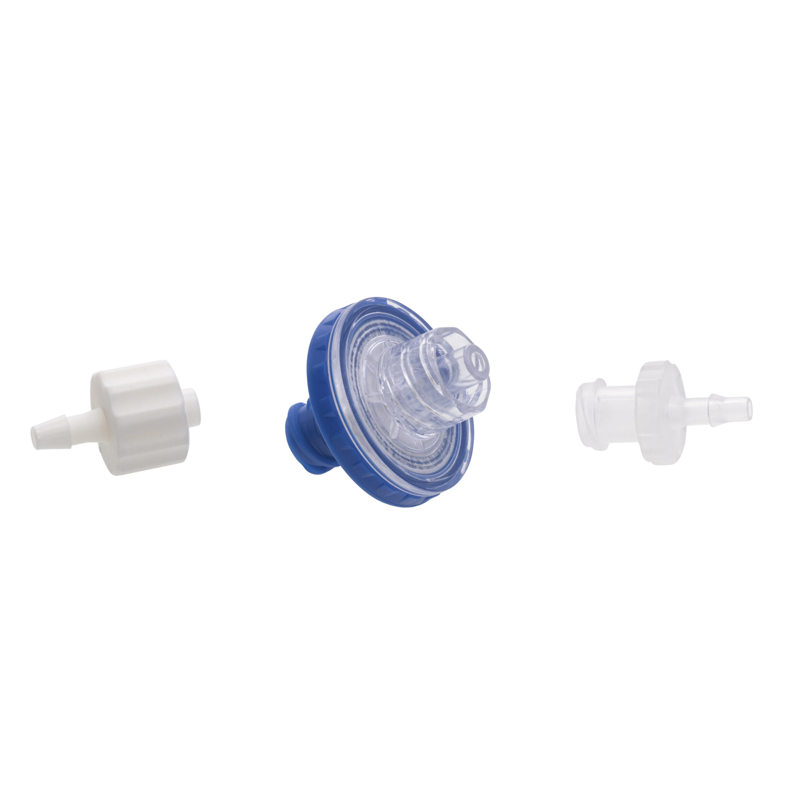 Sparging unit backflow prevention filter kit as three separate components.